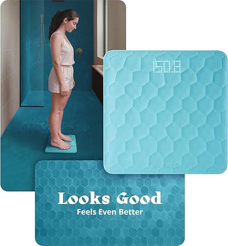 Miniatura 2 de Greater Goods Báscula de baño de diseño colorido cubierta de silicona antideslizante, pantalla LED oculta, precisión puntual, capacidad de 400 libras