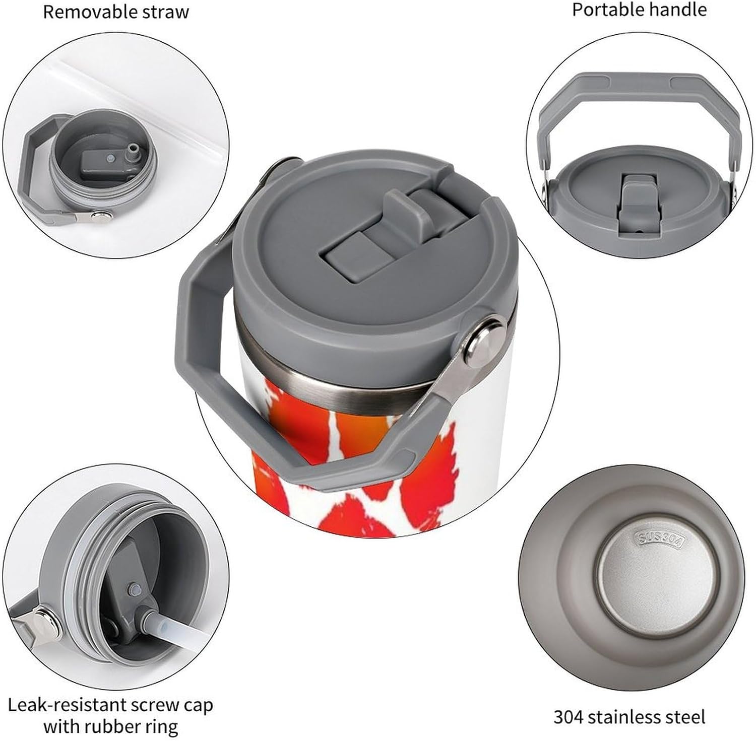 30oz Insulated Tumblers with Top Handle, Stainless Steel Colorful Dog Paw Print Car Cup with Straw for Gift, Leak-Proof Double Wall Vacuum Travel Mug, Personalized Water Bottles White