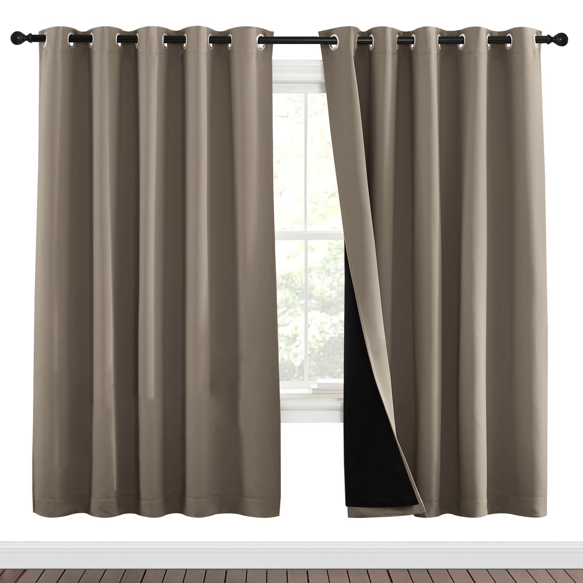 NICETOWN Taupe Full Shade Curtain Panels, Pair of Energy Smart &amp; Noise Blocking Out Blackout Drapes for Dining Room Window, Thermal Insulated Guest Room Lined Window Dressing(Taupe, 70 x 72 inch)