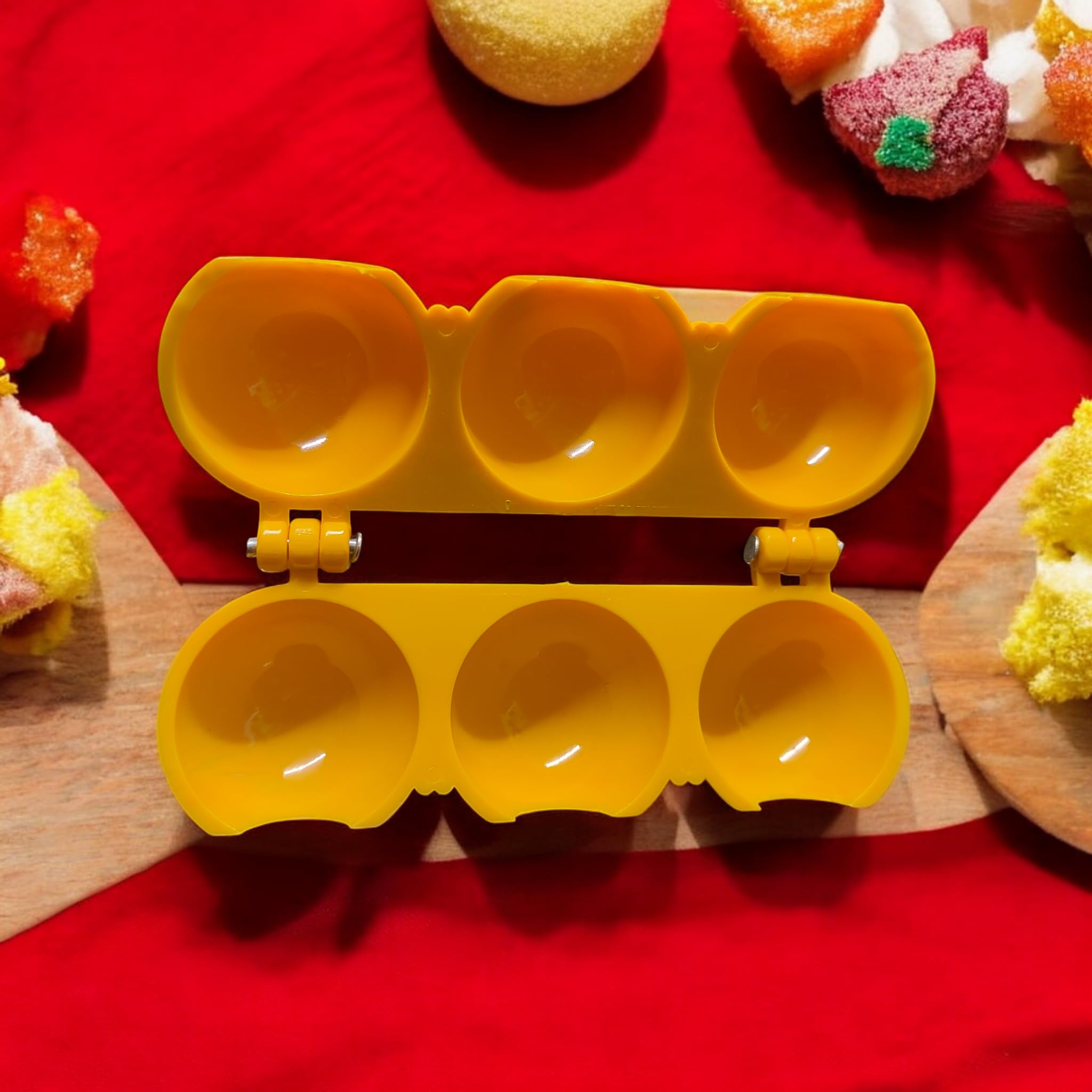 Garden Of Arts Ladoo Maker Patti Mould Sancha of Plastic for 3 Ladoos Together for Diwali, Ganpati and All Festivals 6 X 2.5 Inches, Yellow 4