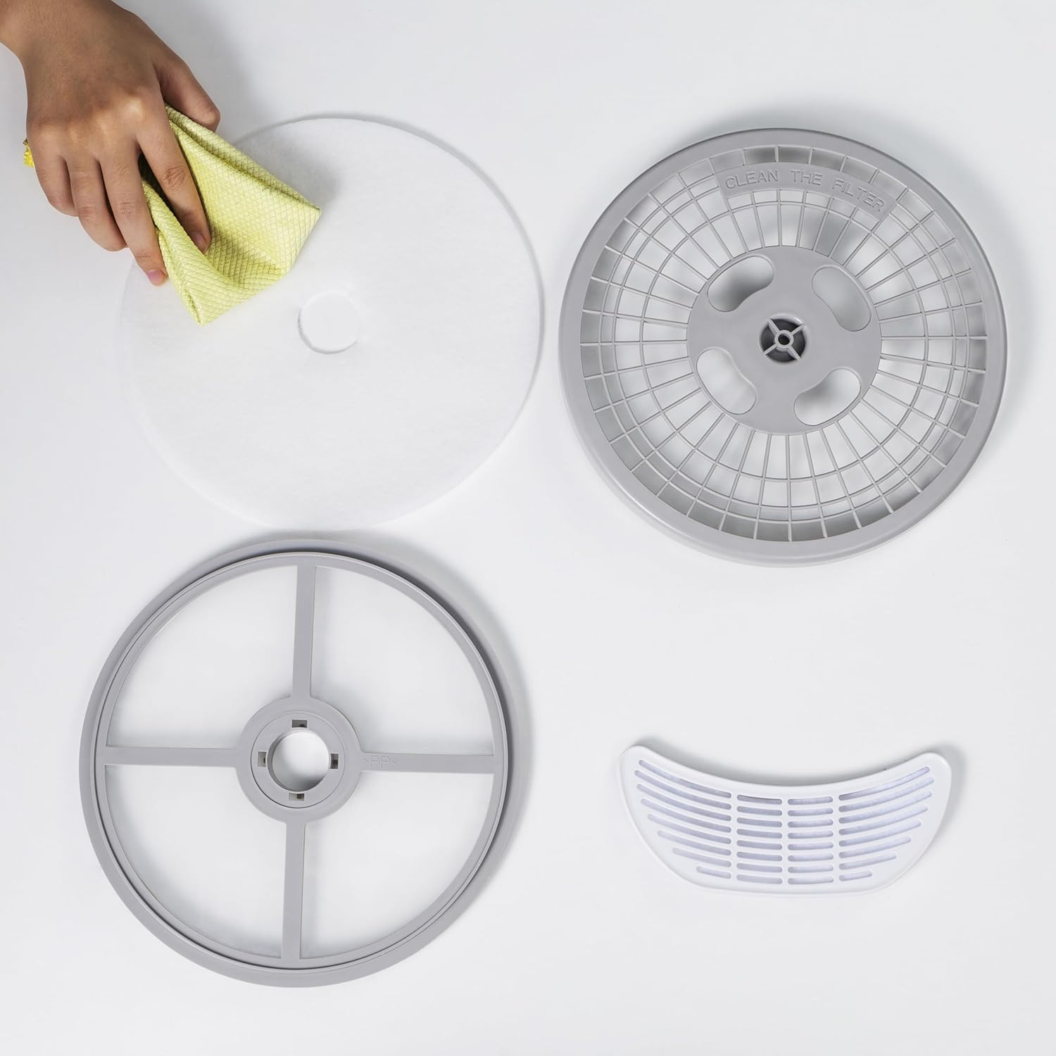 Disassembled lint filter components for cleaning