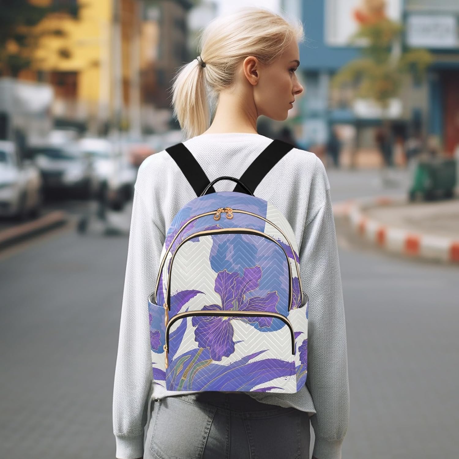 Quilted Backpack for Women Elegant Iris Purple Carry-On 14 Inch Laptop Backpack