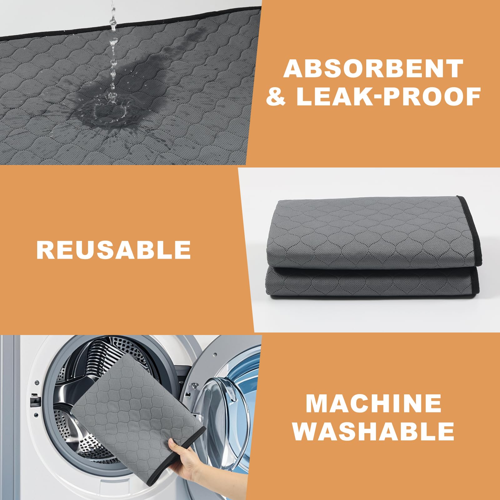 2 Pack Guinea Pig Cage Liners, Washable Guinea Pig Pee Pads Waterproof Reusable & Anti Slip Guinea Pig Bedding Fast and Super Absorbent Pee Pad Tarp Bottom for Small Animals (Dark Grey 24" X 47") - image 5