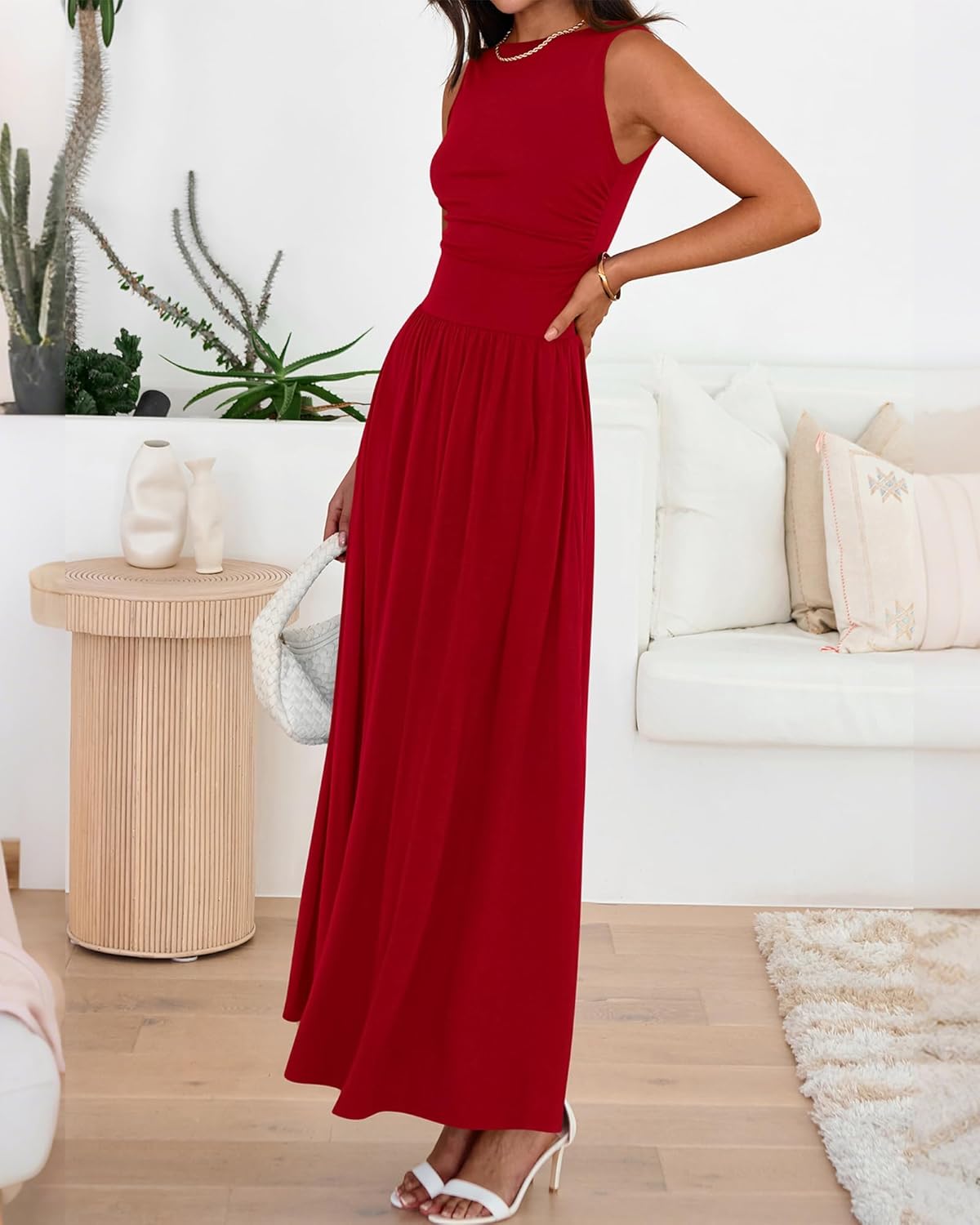 BTFBM Summer Maxi Dresses for Women 2026 Spring Sleeveless Casual Ruched High Waisted Long Sundress Flowy Beach Dress - Image 8