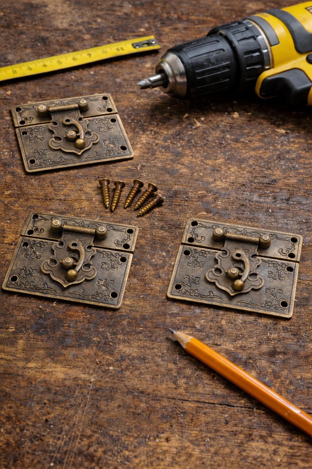 FUXXER Chiusura antica con gancio di bloccaggio per casse mobili, 67 x 58 mm, bronzo, set da 2 pezzi