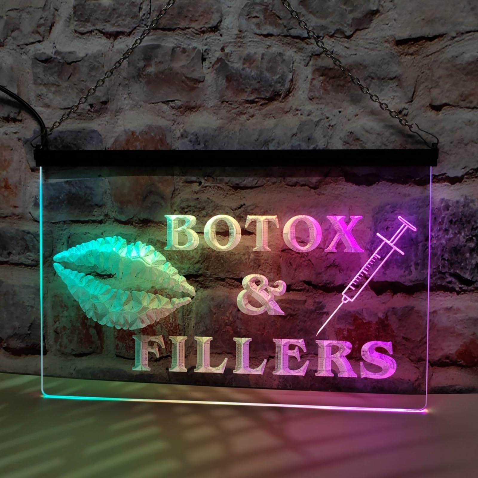 Botox Fillers Neonowy napis do dekoracji ścian, sterowany za pomocą aplikacji, z możliwością ściemniania, zasilany przez USB, idealny do salonu kosmetycznego,30x20cm