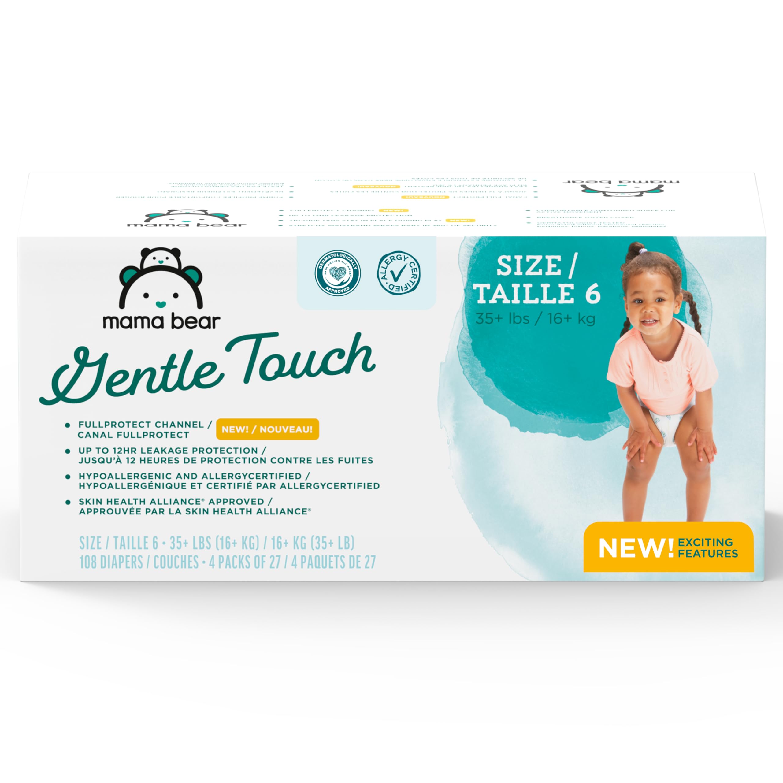 Amazon Brand - Mama Bear Gentle Touch Diapers, Size 6, 108 Count (4 packs of 27)