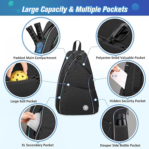 Miniatura 2 de GIGAPOWER Bolsa de pickleball  Mochila de pickleball para hombres y mujeres  Bolsa ajustable  Mochila deportiva cruzada reversible con luz colorida