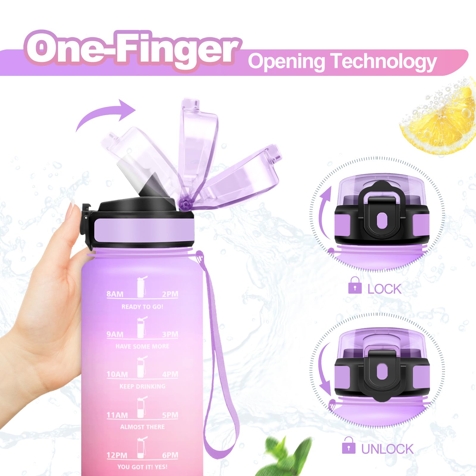 Borraccia 500ml, Bottiglia con Indicatore del Tempo Motivazionale, Bottiglia con Cannuccia, Riutilizzabile, Borraccia senza BPA, A Prova di Perdite, per Bambini, Scuola, Ufficio, Gym, Picnic