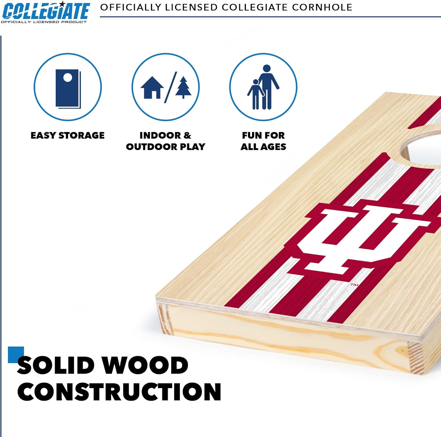 Indiana Hoosiers 1' x 2' Travel Size Solid Wood Cornhole Set with Direct Print HD Team Graphics – Great Gift for Any Sports Fan! Bean Bag Toss Family Games for Outdoor Play
