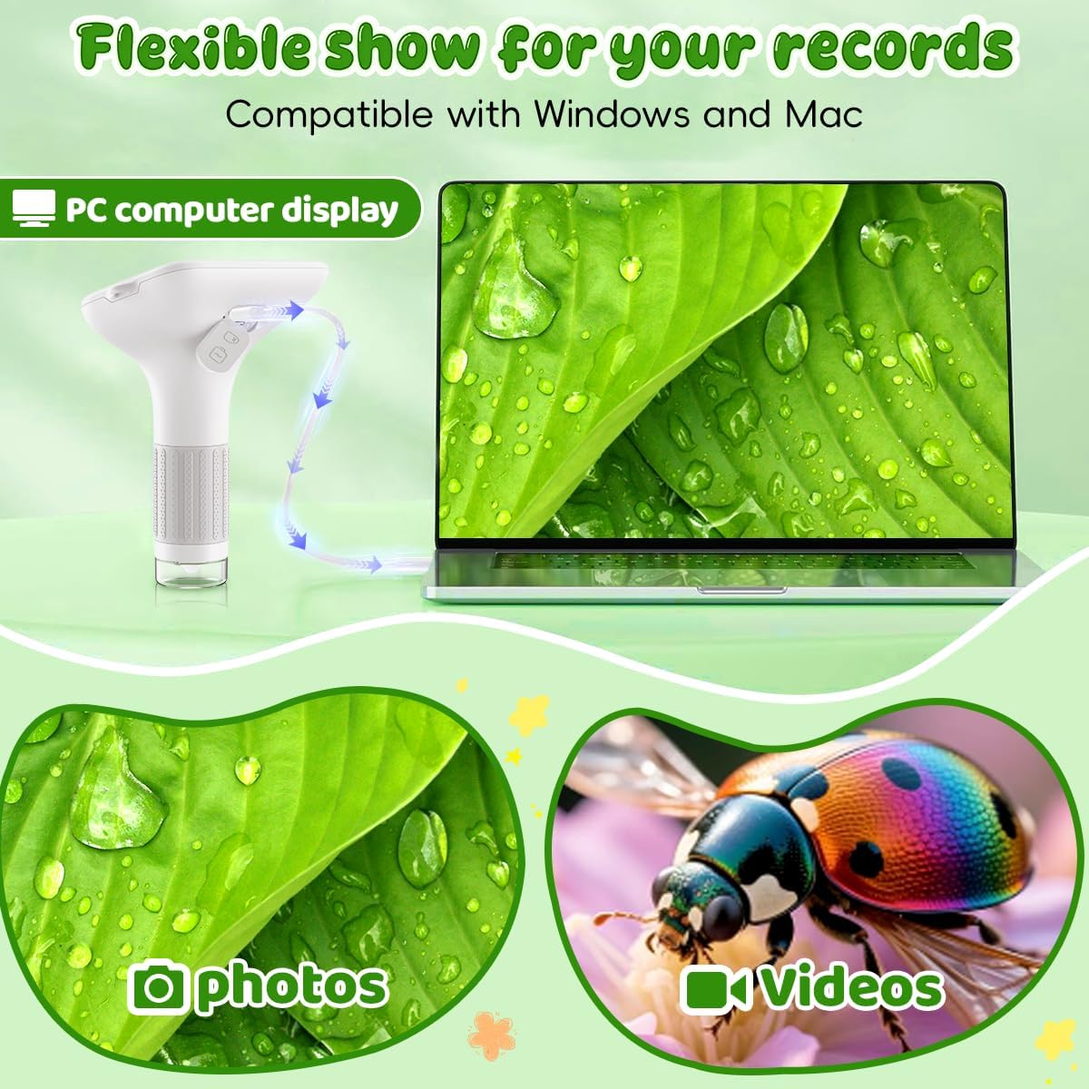 1000X Handheld Microscope for Kids, 3'' Digital Kids Microscope with Adjustable Light, Easter Pocket Portable Micro Scope, Stem Toys for Ages 5-7 8-12 Teen Boys and Girls Educational Gifts, White