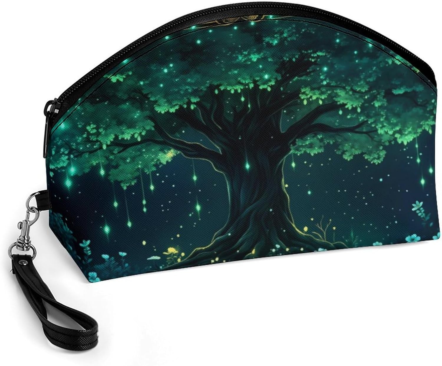 Glowing Mysterious Tree Curved Makeup Bag 9.4x6.3x3.3 Inch,Cosmetic Organizer Makeup Case Travel Toiletry Bag Large Capacity Portable Cosmetic Storage Pouch for Women