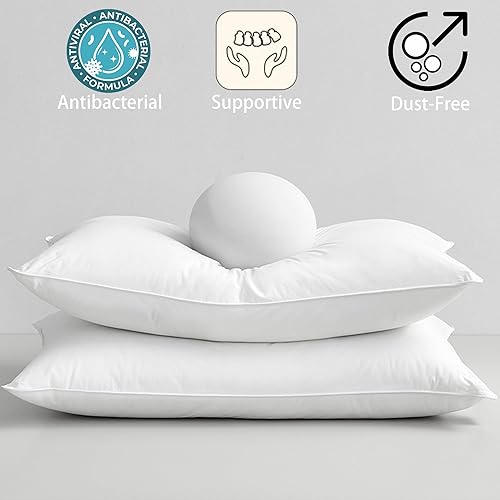 Miniatura 5 de Juego de 2 almohadas básicas de plumón de ganso tamaño estándar, colección de hotel, para dormir, firmeza media, 20 x 26 pulgadas