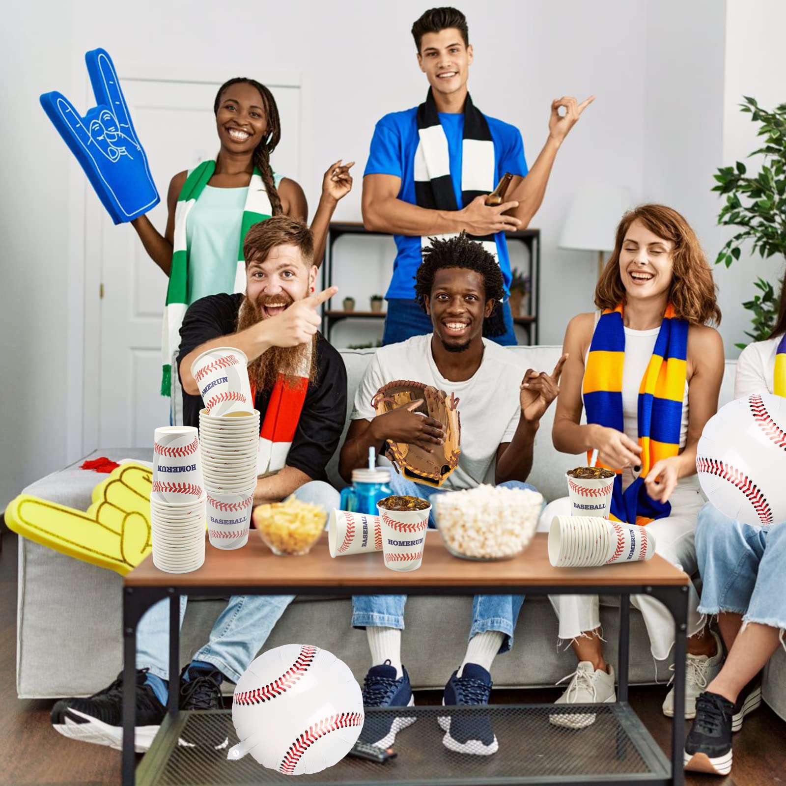 PIXHOTUL 100Pcs Baseball Party Cups - 9 Ounce Disposable Paper Baseball Cups - Baseball Party Decorations for Baseball Theme Birthday Party, Game Day Party, Baseball Fans Daily Use