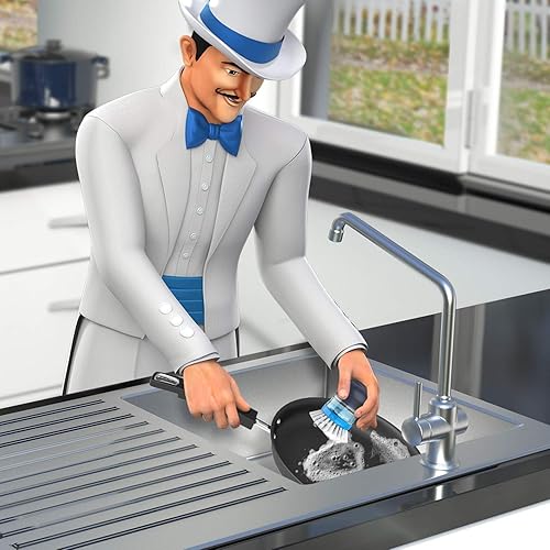 Miniatura 2 de MR.SIGA Cepillo dispensador de jabón, cepillo de cocina para limpiar platos, ollas, sartenes, fregaderos, paquete de 2, azul marino/azul