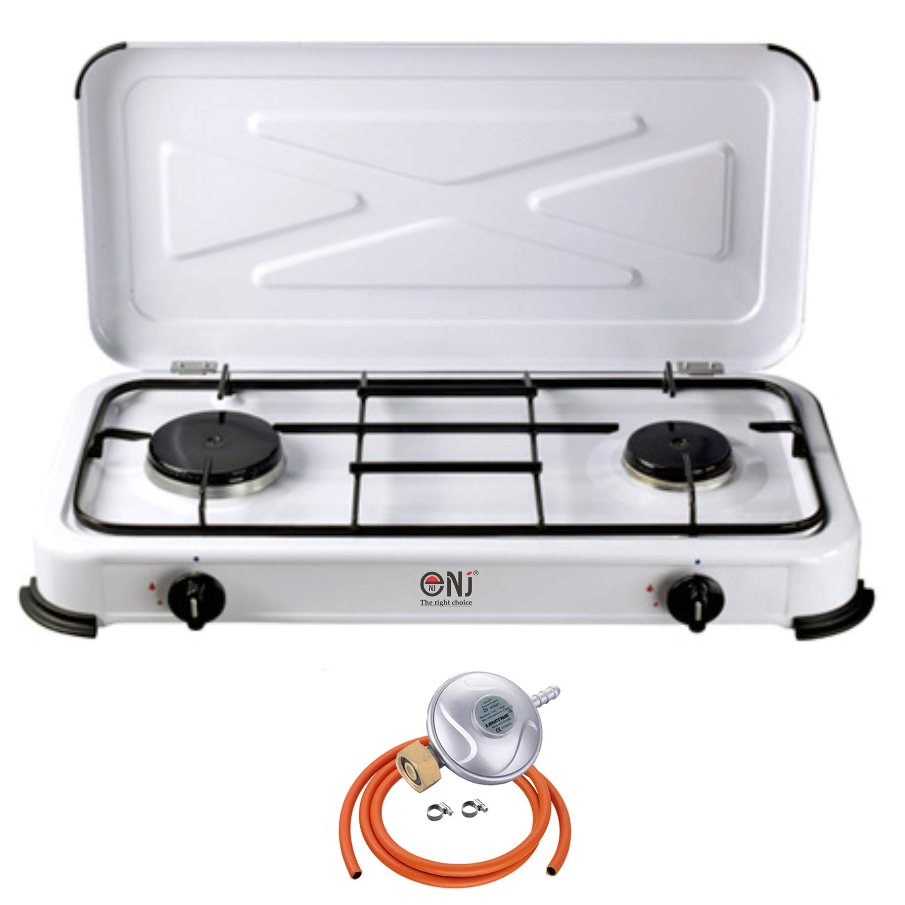 Buy NJ02 Portable Double Gas Stove 2 Burner Camping White Enamel Lid