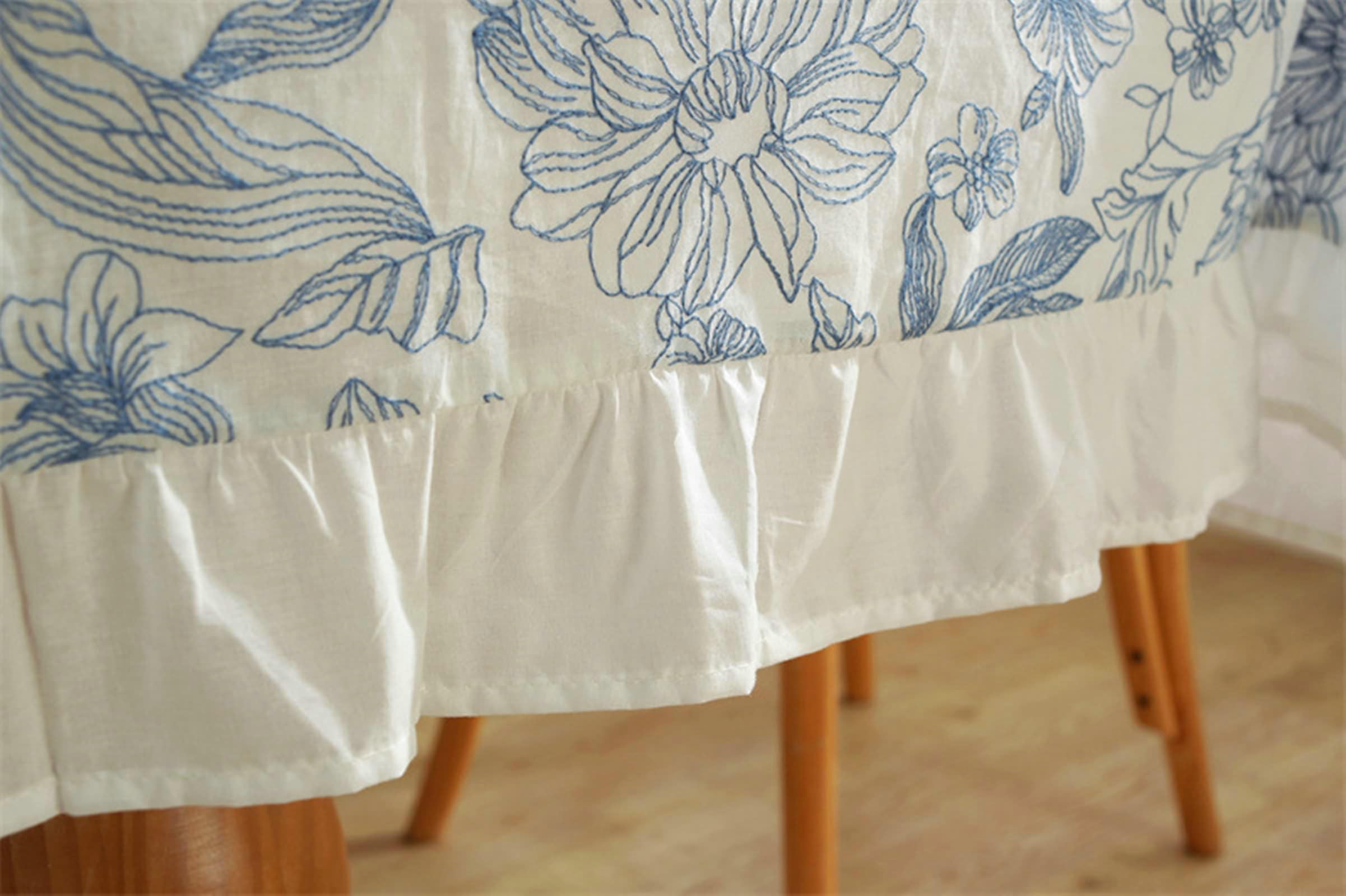 Gualiy Tischtuch Quadratisch, Tischdecke 100x140CM Baumwolle Tischdecke Abwaschbar Waschbar Stickerei Blume Tischdecken für Esstisch, Blau Weiß
