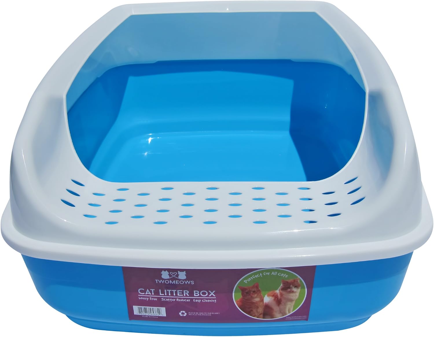 Two Meows Cat Litter Box with Kitty Litter Scatter Control - Blue