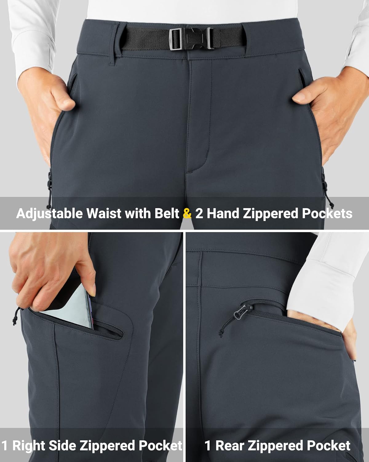 Outdoor Ventures Men's Fleece Lined Snow Pants Waterproof Windproof Ski Hiking Winter Pants With Pockets - Image 5