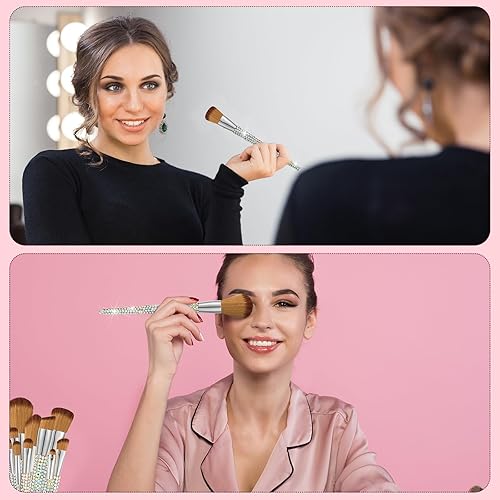 Miniatura 6 de Juego de 13 brochas de maquillaje con diamantes de imitación de cristal brillante profesional, mezcla de maquillaje líquido, base de polvo,