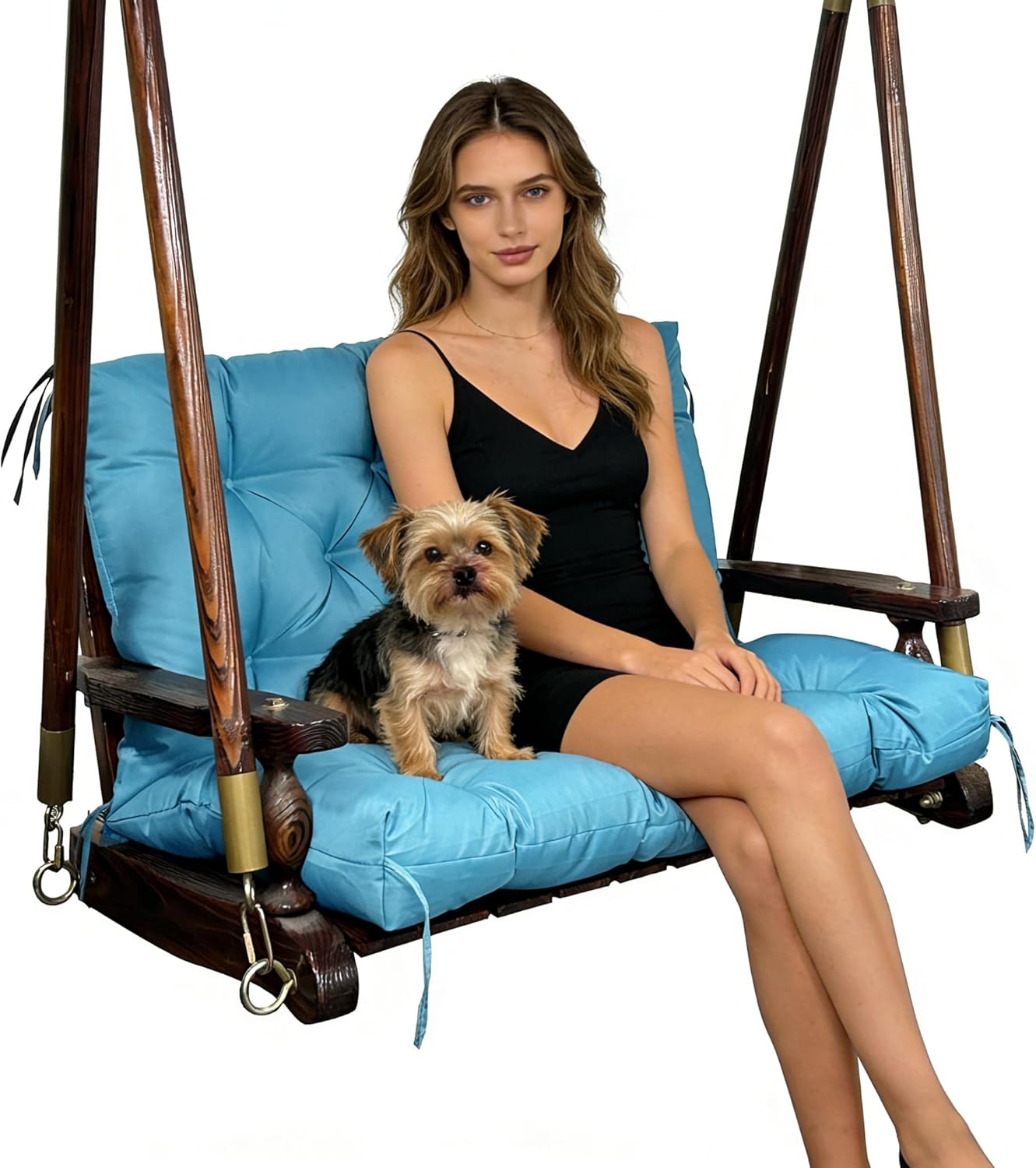 Porch Swing Replacement Cushions: 2-3 Seater Outdoor Waterproof Swing Cushions with Ties - Thick Swing Cushion with Backrest for Garden Patio Furniture Loveseat
