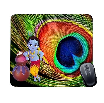 Family Shoping Rakhi Gift for Brother New Year Gifts Item Office Printed Bal Krishna Mousepad for Computer, PC, Laptop, Green