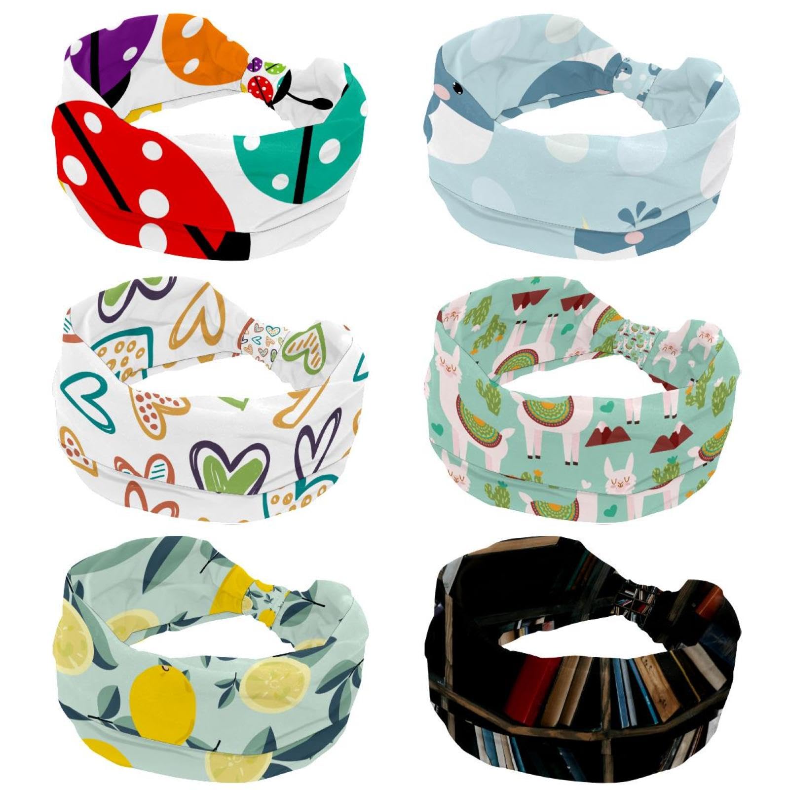 Lot de 6 bandeaux larges pour femme - Turban antidérapant - Couronne mignonne - Rose - Élastiques - Pour yoga, sueur, sport, entraînement