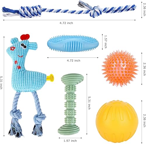 Miniatura 7 de Juguete para cachorros para dentición, suave y duradero, paquete de 6 juguetes chirriantes para perros pequeños y medianos, adecuados para dentición