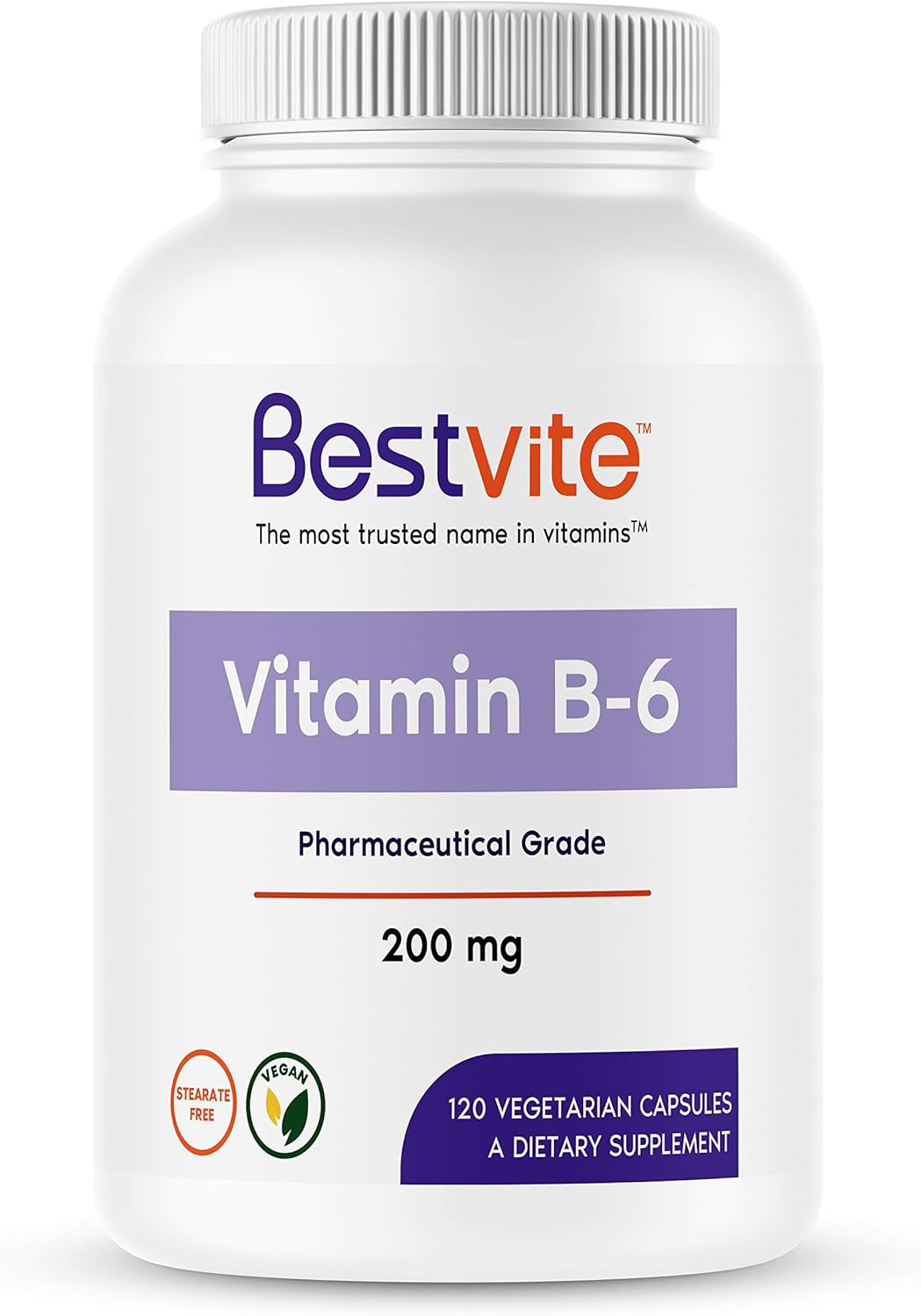Vitamin B-6 200mg (240 Vegetarian Capsules) (2-Pack) - No Stearates - No Flow Agents : Health & Household