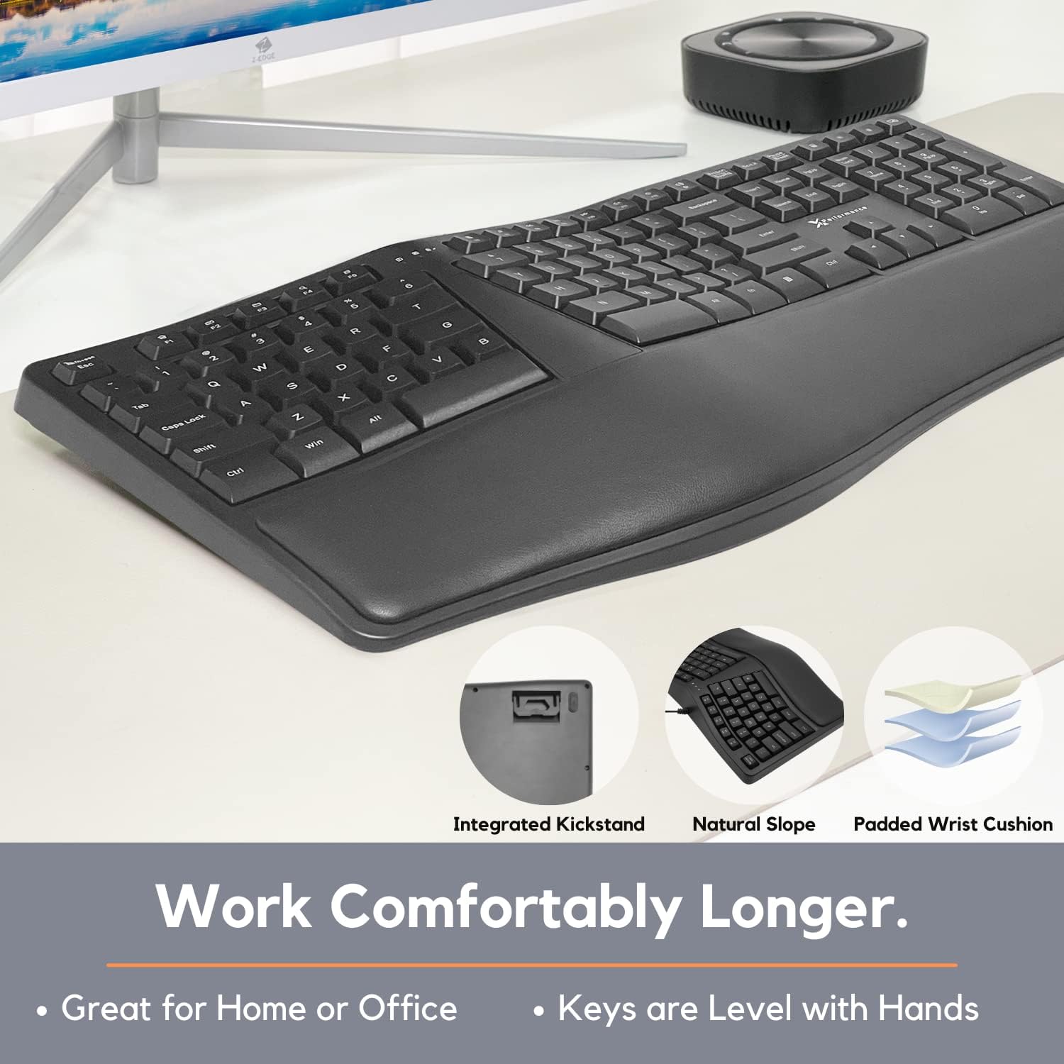 X9 Performance Ergonomic Keyboard Wireless - Your Comfort Matters - Full Size Rechargeable 2.4G Ergonomic Wireless Keyboard with Wrist Rest - 110 Key Split Ergo Computer Keyboard for PC | Chrome