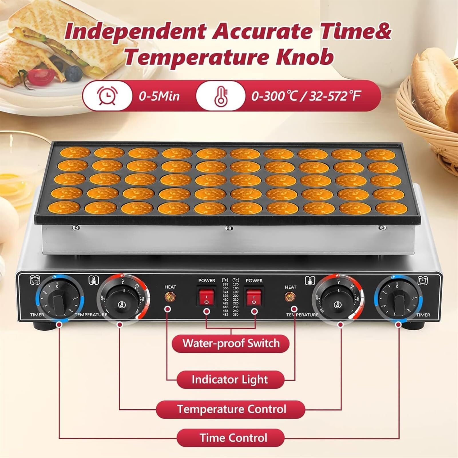 50 Pezzi Mini fornetto Commerciale per Pancake Olandesi, Macchina per la Preparazione di poffertjes antiaderenti, Macchina elettrica per la Preparazione di dorayaki e Waffle per cu,
