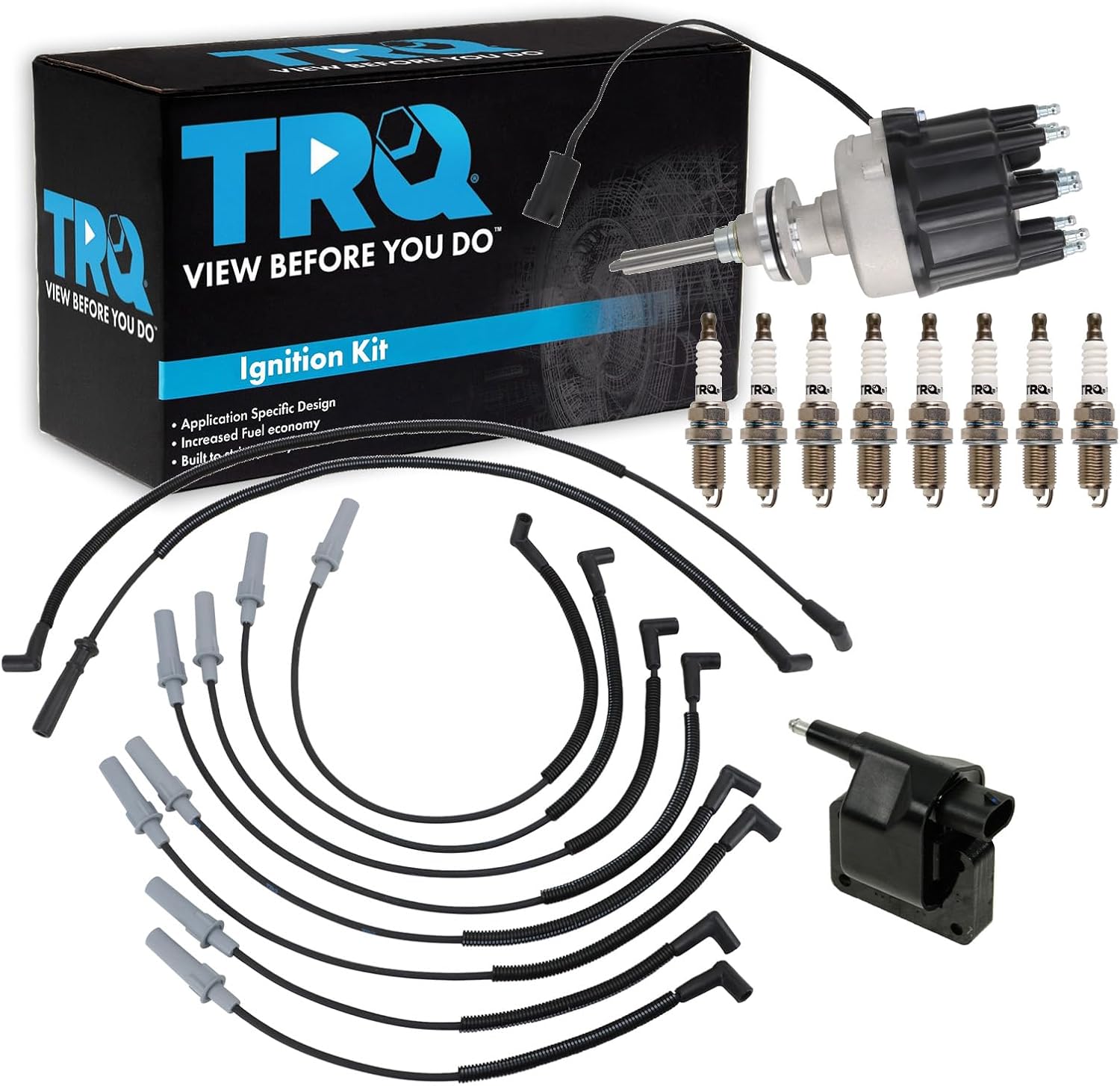 TRQ Ignition Coil and Spark Plug Kit 11 Piece Compatible with 1997 Dodge B1500 1997 B2500 1997 B3500 1997 Dakota 1997 Ram 1500