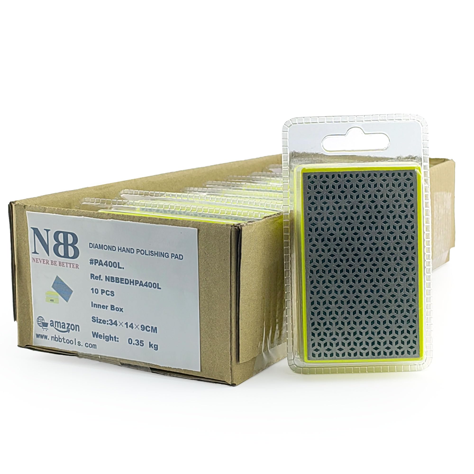 NBB Handdiamantiertes Schleif- oder Polierpad mit flexibler Schwammrückseite zum Schleifen von Stein, Granit, Keramik, Fliesen, Glas, Holz, Metall (10, 400#)