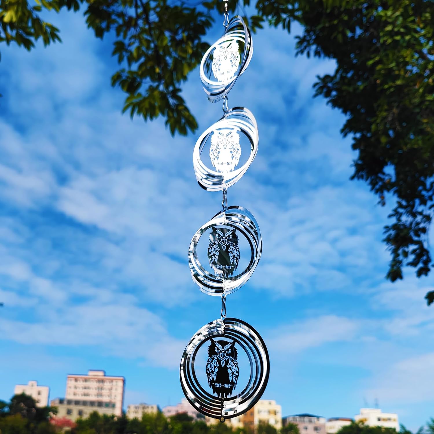 DJUAN 12 Discs Owl Bird Scare Set Sparkly Wind Spinner Outdoor Garden Decor