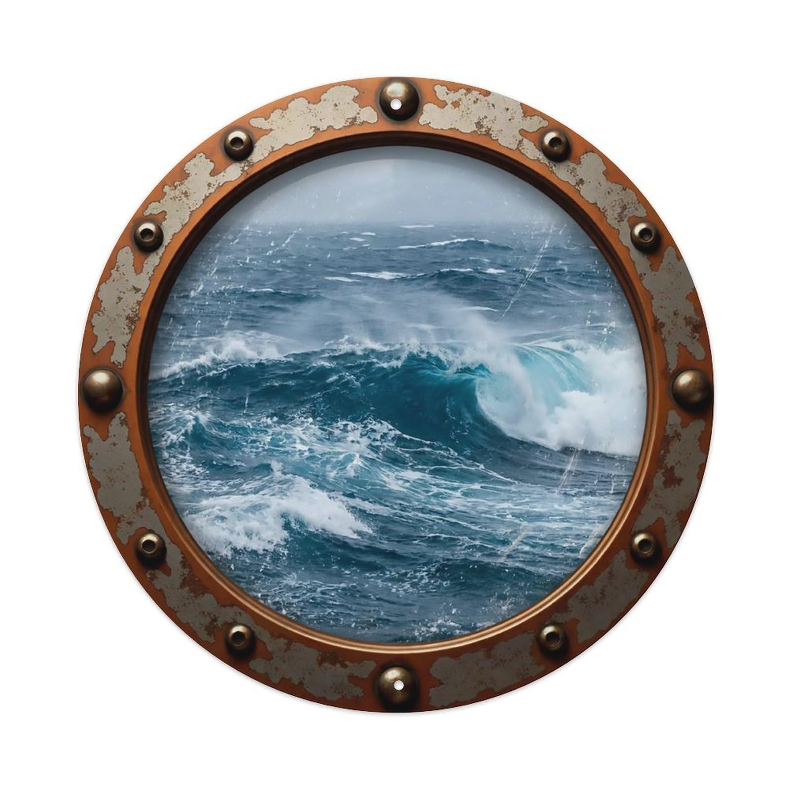 Vintage Porthole Rolling Swells Nautical Window View Metal Tin Sign