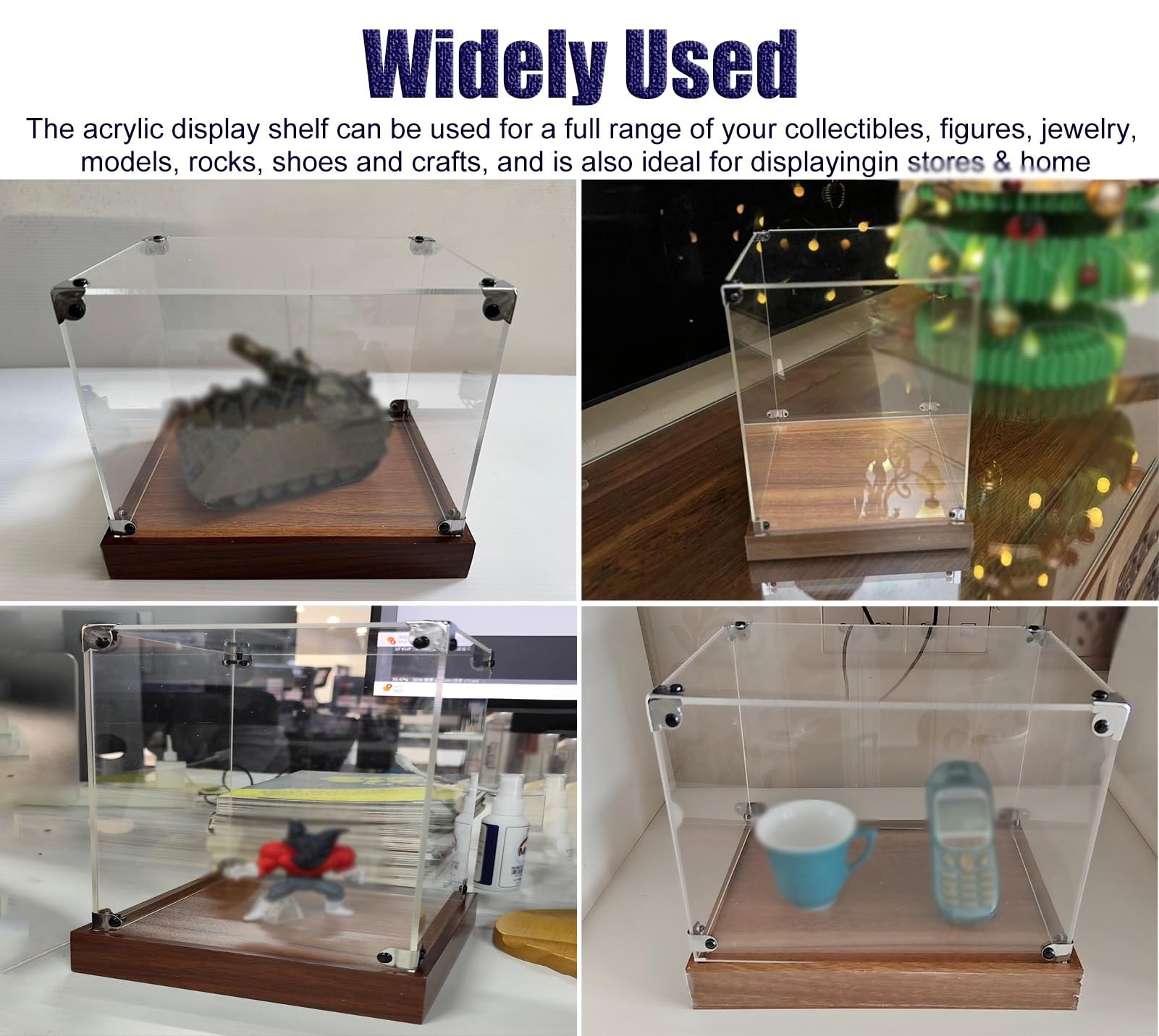 Urna Metacrilato Vitrina de Acrílico con Base de Acabado Tipo Madera, Amplio Espacio de Almacenamiento con Compartimentos Abiertos y sin Puerta; Independiente(L25xW25xH15cm/10x10x6")