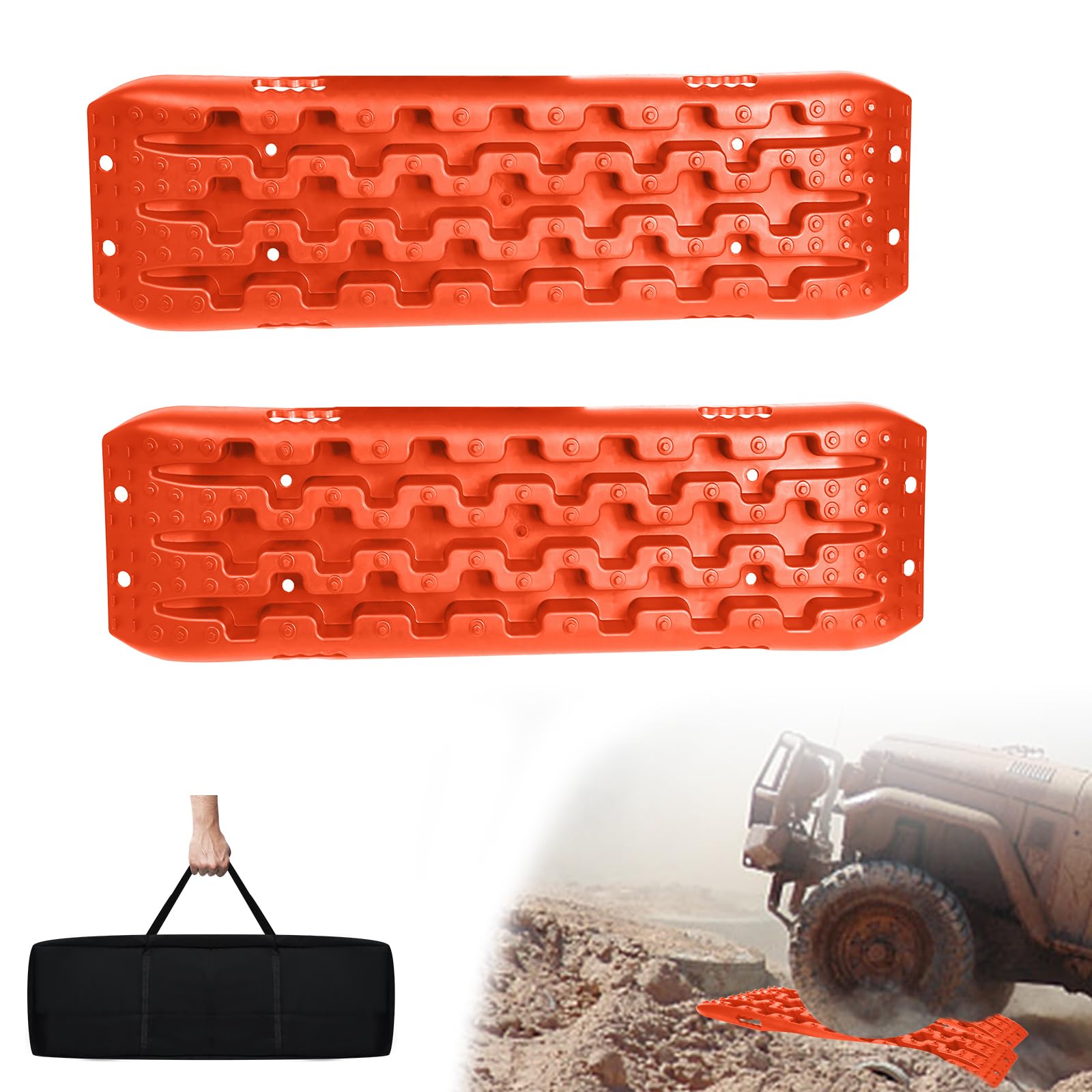 UISEBRT 2 pezzi Offroad Tracks Traction Mats aiuto di lancio fango sabbia neve Recovery Board Scaletta per pneumatici con custodia per fuoristrada, camper, auto, camion, arancione