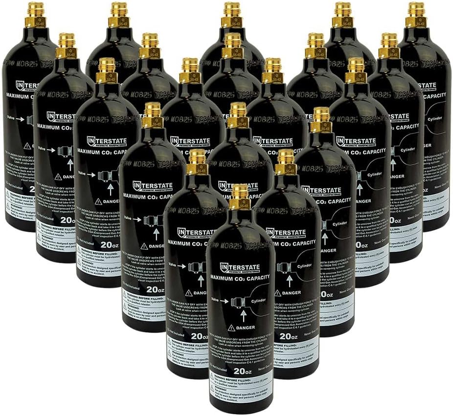 Interstate Pneumatics WRCO2-CL20 20 Oz. CO2 Pin Valve Cylinder Tank Paintball (Hydro 2021) - 20 Pack