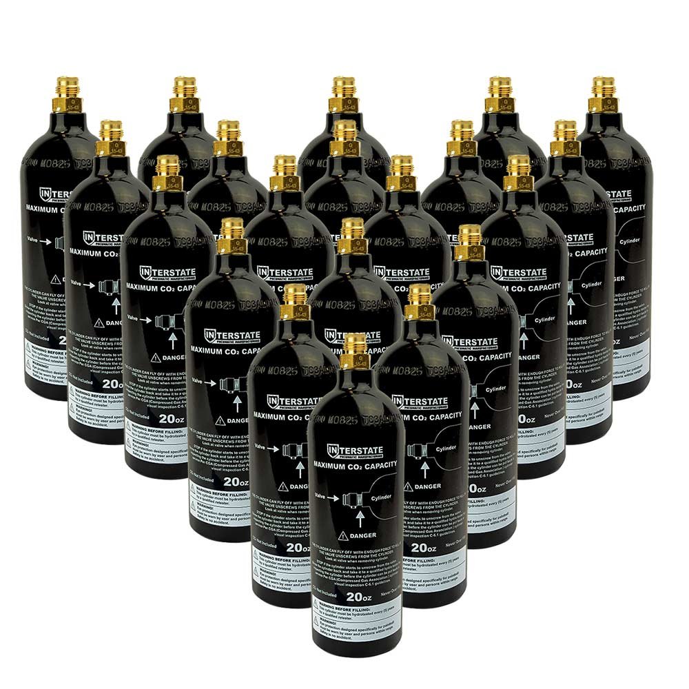 Interstate Pneumatics WRCO2-CL20 20 Oz. CO2 Pin Valve Cylinder Tank Paintball (Hydro 2021) - 20 Pack