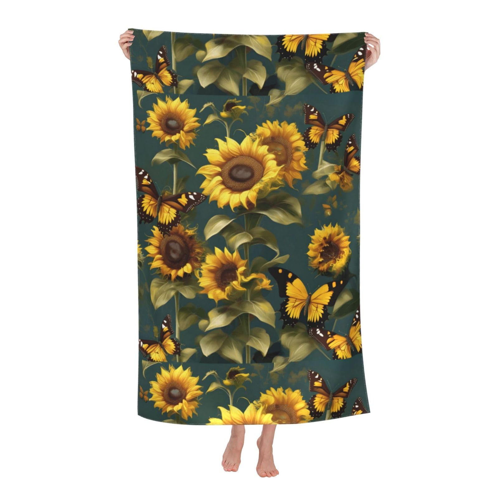 Sunflower Floral Butterflies Print Adult Beach Towels,Beach & Pool Towel,Beach Towels,Towels For Camping