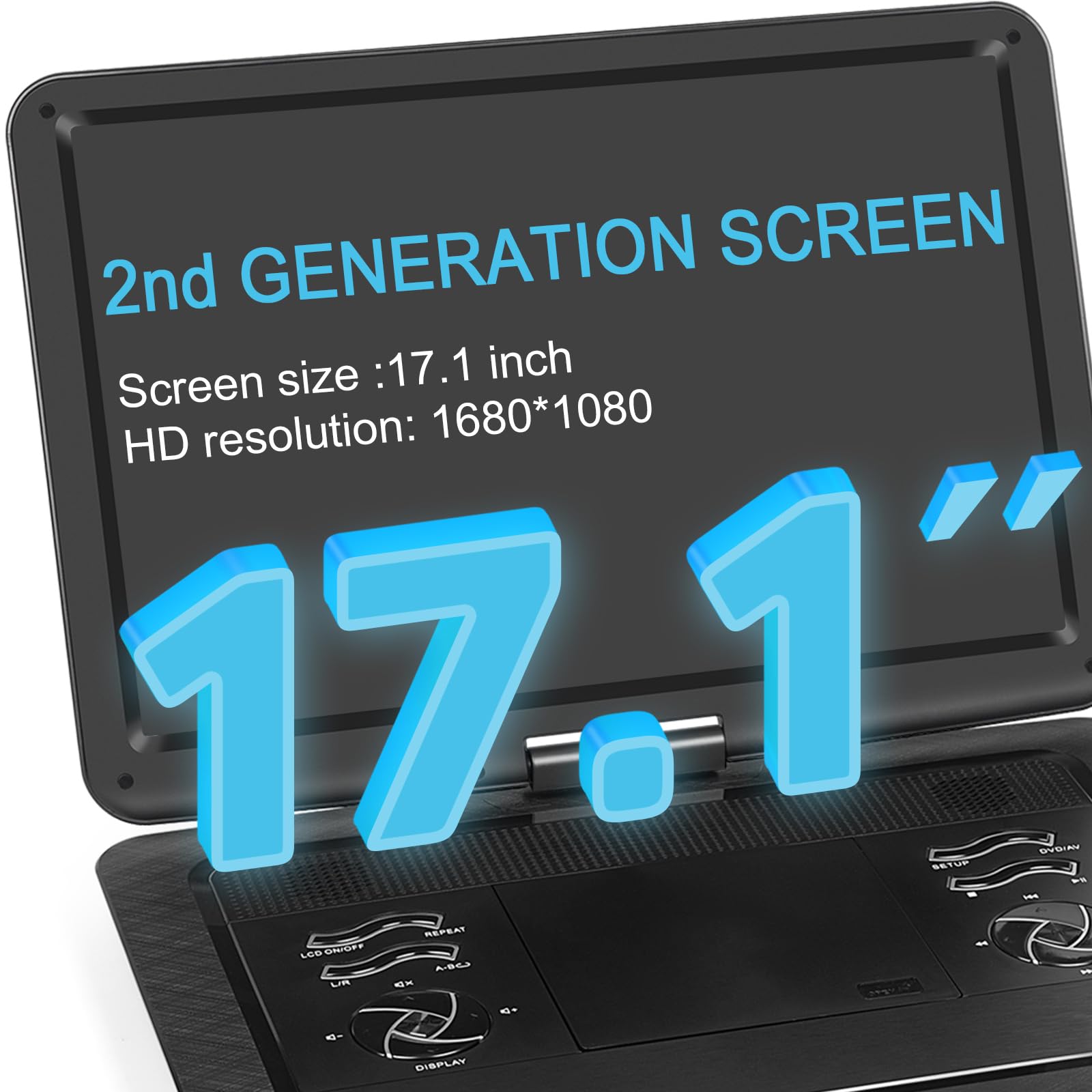 HOPYOP Lettore DVD portatile da 19,6 pollici, con schermo girevole HD extra-large da 17", batteria da 5000 mAh, 5-6 ore di riproduzione, supporta USB/SD Card/sincronizzazione TV, tutti i dischi
