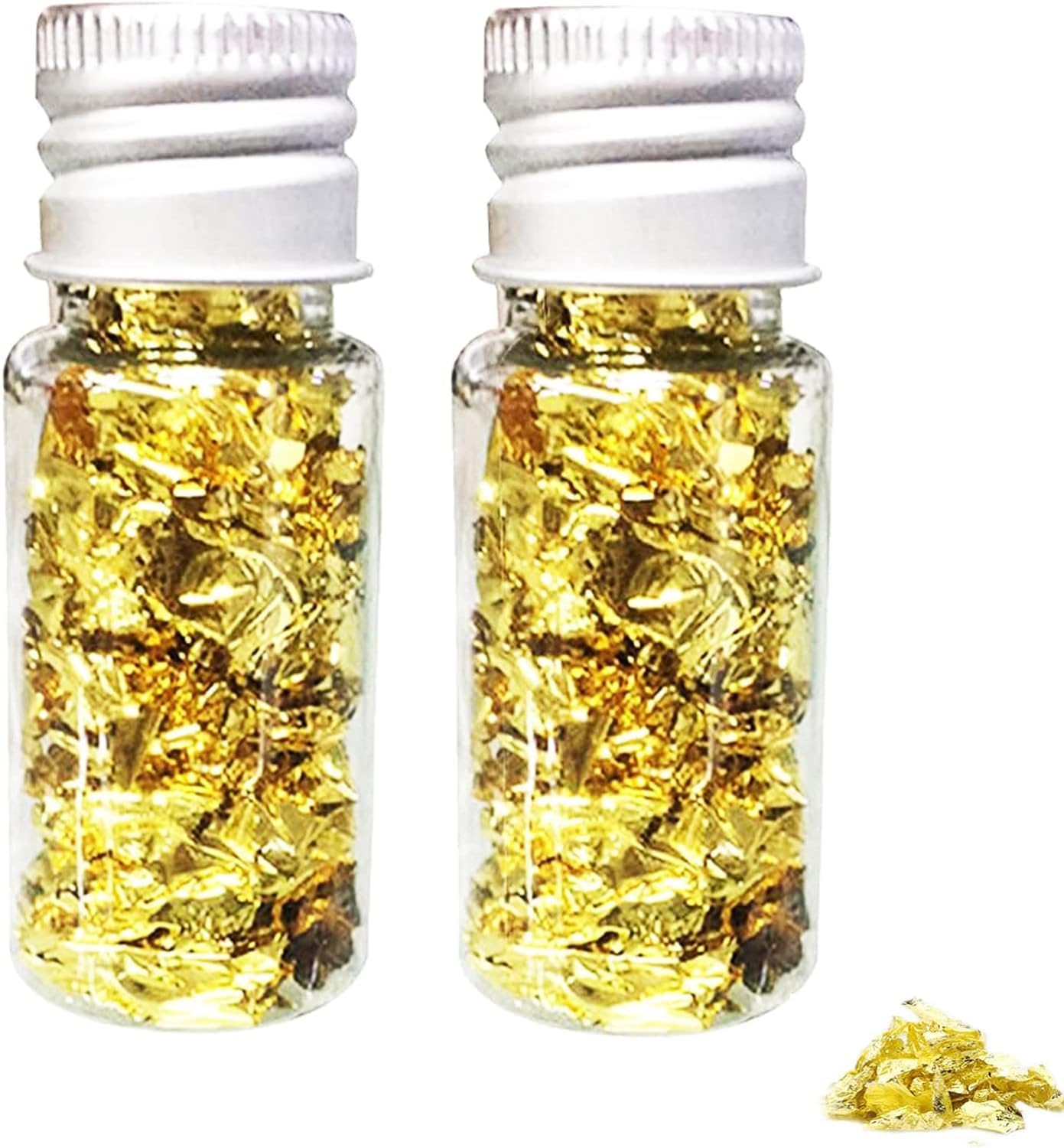 SovZovy 24 K Edible Gold Leaf Flakes,2 Bottle Gold Foil Food-Grade Gold Paper Cake Chocolate Decoration Flake DIY Craft Gold Leaf Home Restaurant Decorative