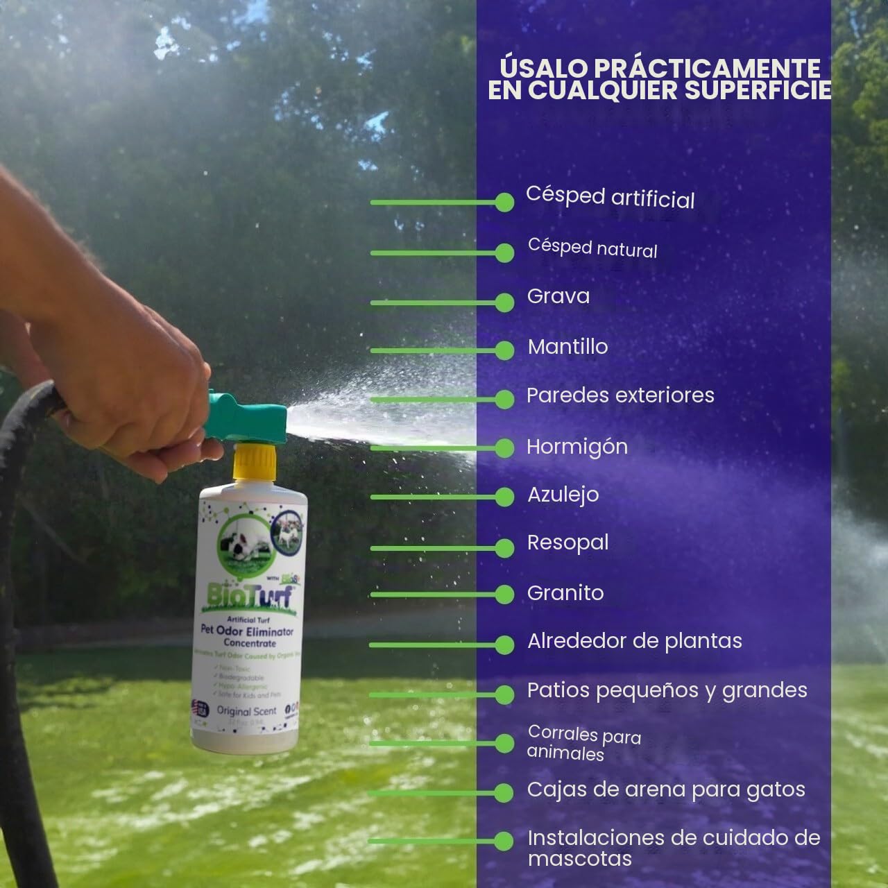 BioTurf BioS+ Kit limpiador de césped para orina de mascotas al aire libre – Limpiador de césped artificial concentrado desodorante para orina de perro y heces – Eliminador de olores enzimáticos de