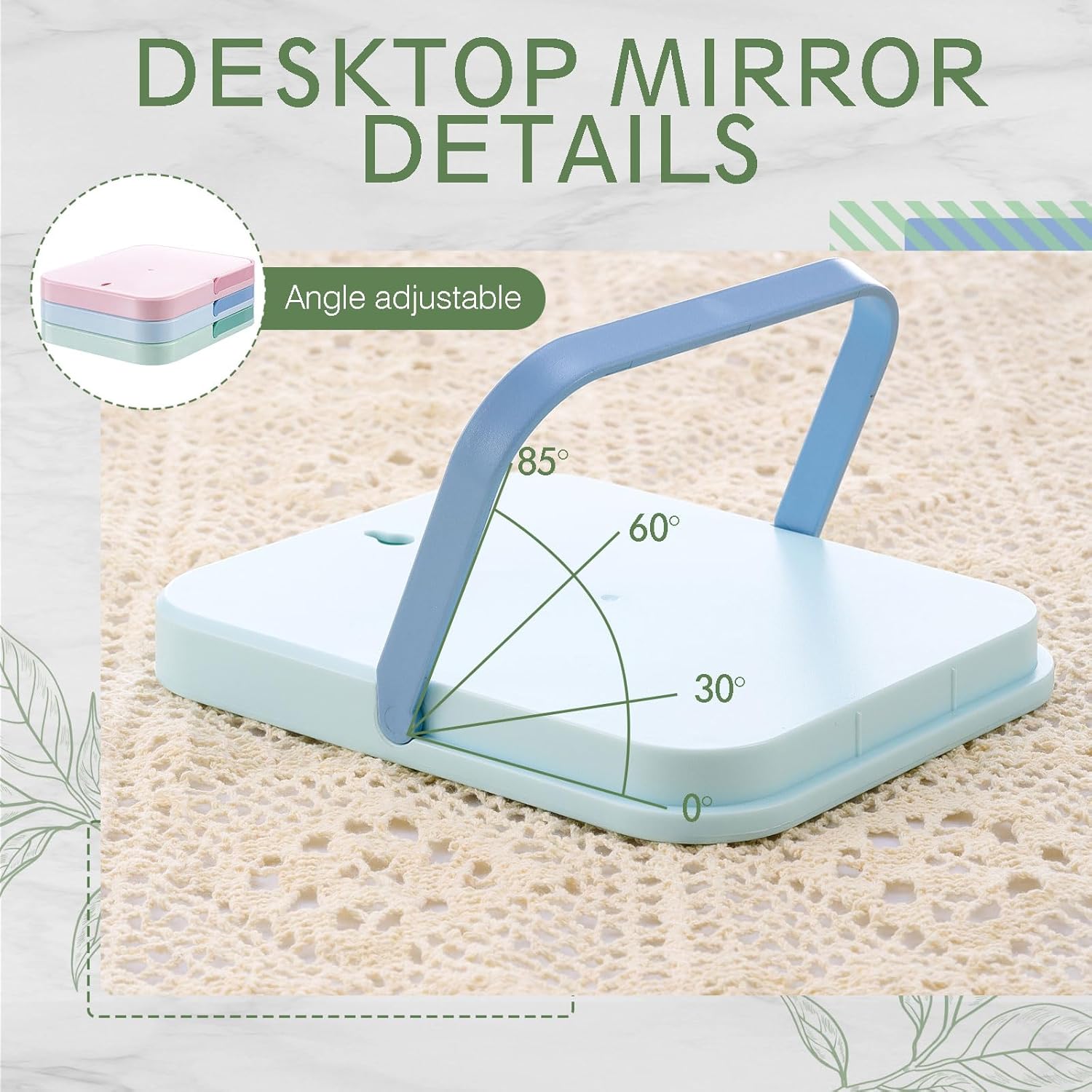 Novabright 6 Pcs Desktop Vanity Mirror, 7.2 Inch Portable Folding Makeup Mirrors with U-Shaped Bracket, Adjustable Angle, Compact Table Travel Mirror, Pink, Green, Blue