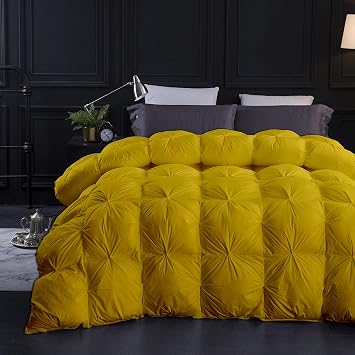 Home DECORE 1600-TC Pinch Pleated Down Comforter Eastern King Size 118 x 110 Inches 1-Piece All-Season Duvet Insert, 850 GSM Micro Fill with All Side Corner Tabs 100% Egyptian Cotton