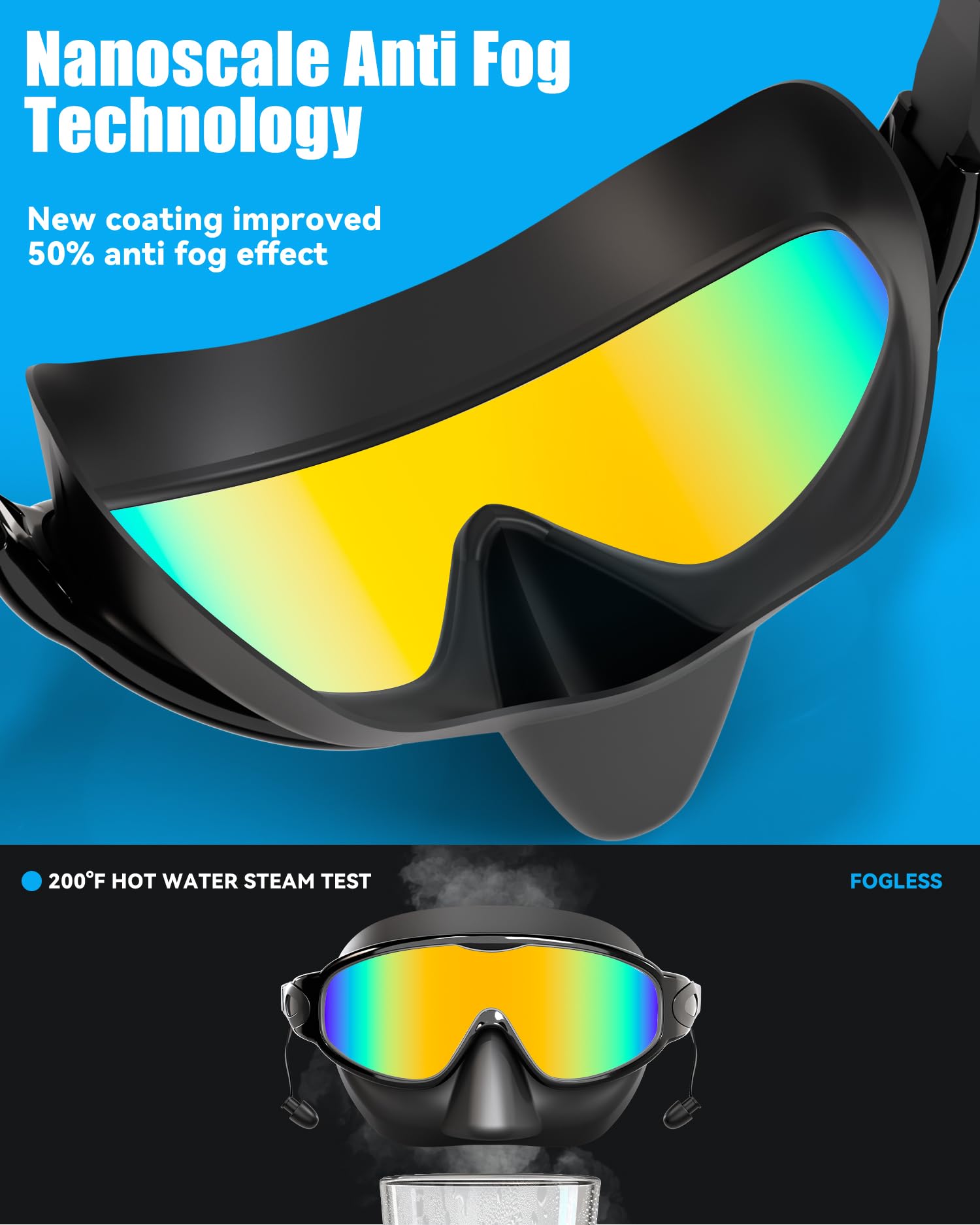Aegend Gafas de natación con cubierta de nariz para adultos, paquete de 2 gafas de natación de visión amplia, antivaho, UV, sin fugas, para hombres y mujeres