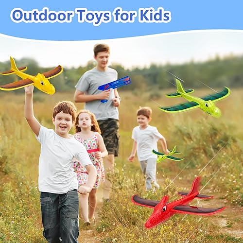 Miniatura 2 de Paquete de 3 juguetes lanzador de aviones dinosaurio, 2 modos de vuelo, planeador de espuma, catapulta de avión de juguete para niños, juguetes