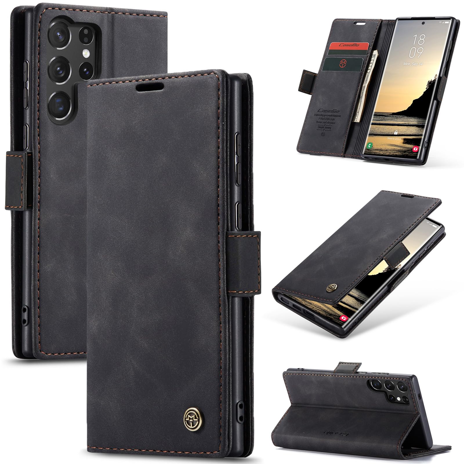 WAWZ for Samsung Galaxy S25 Ultra, Flip Fold Leather Wallet Case with Credit Card Slot and Kickstand Magnetic Closure Protective Cover for Samsung
