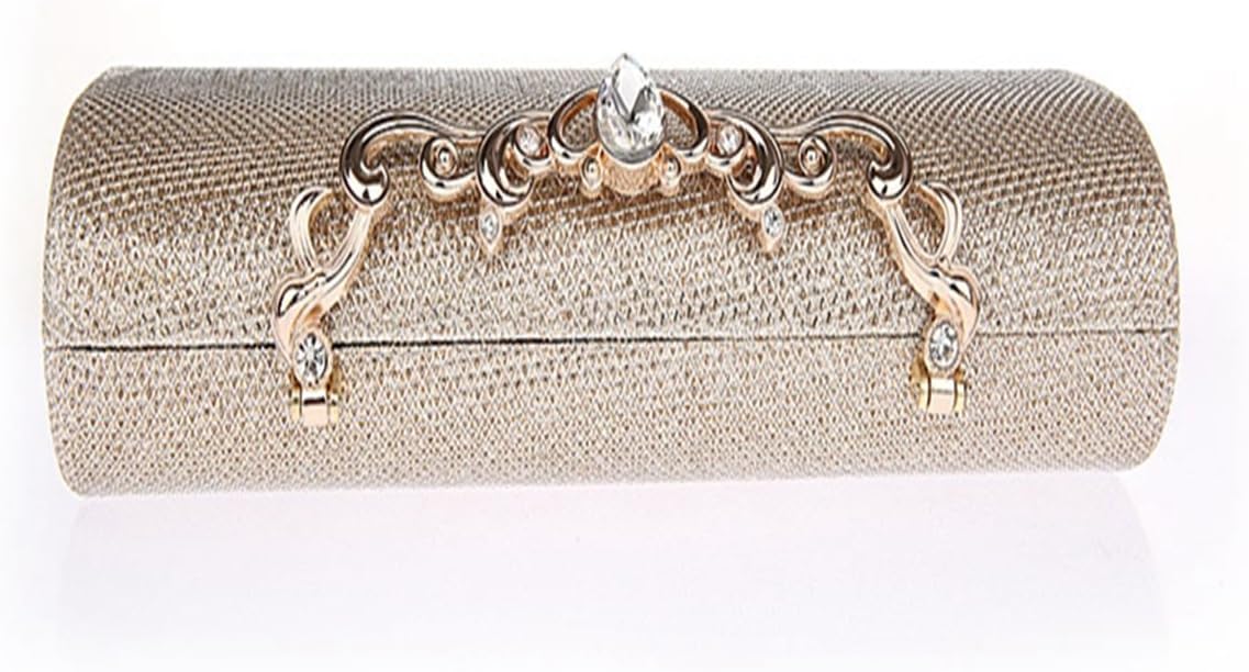 ELEOPTION® Simple Women's Women Clutch Purse Hard Case Evening Bags Glitter Handbag With Diamante Snap Closure Cover Rectangle Design Pleated Satin For Wedding Party Best Gift (Champaign Gold)