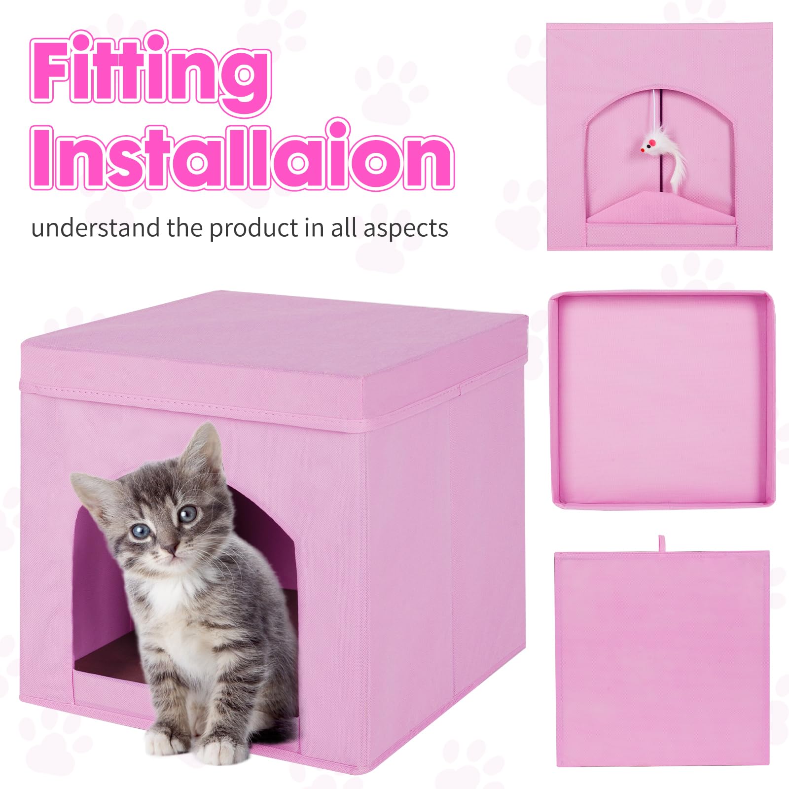 Powerking Cuccia Pieghevole per Gatti o Gattini, Cubo per Felini, 33 x 33 x 33 cm, Rosa